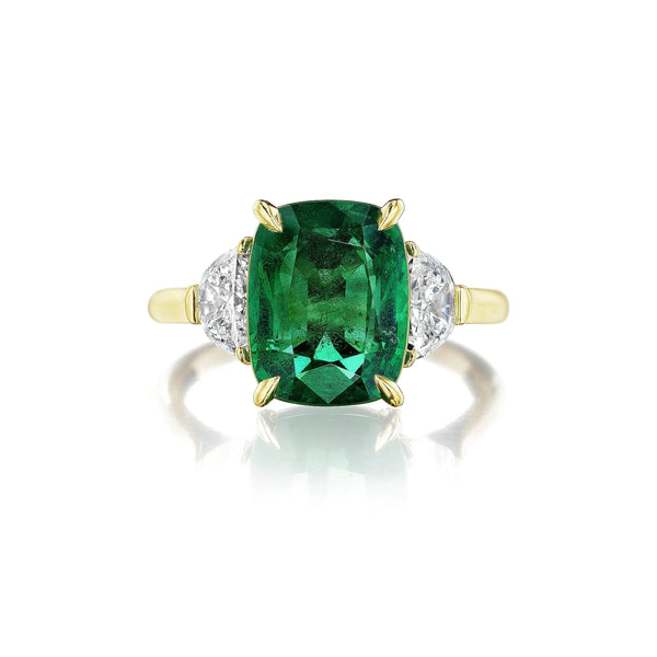Custom Cushion Emerald and Diamond Ring