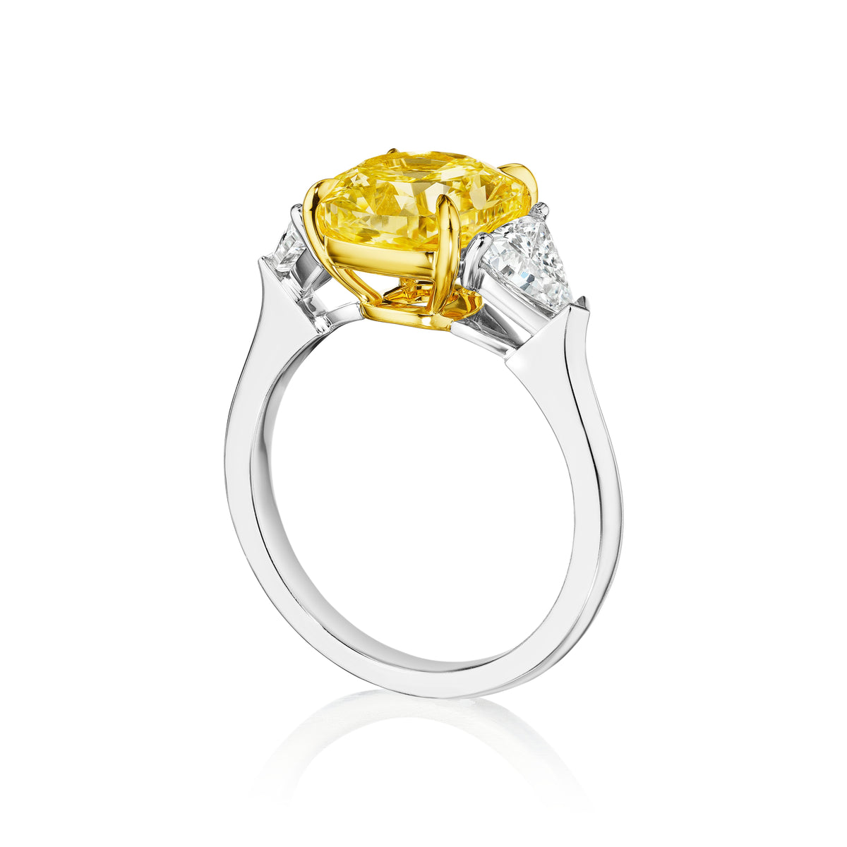 Fancy intense yellow diamond ring, side view