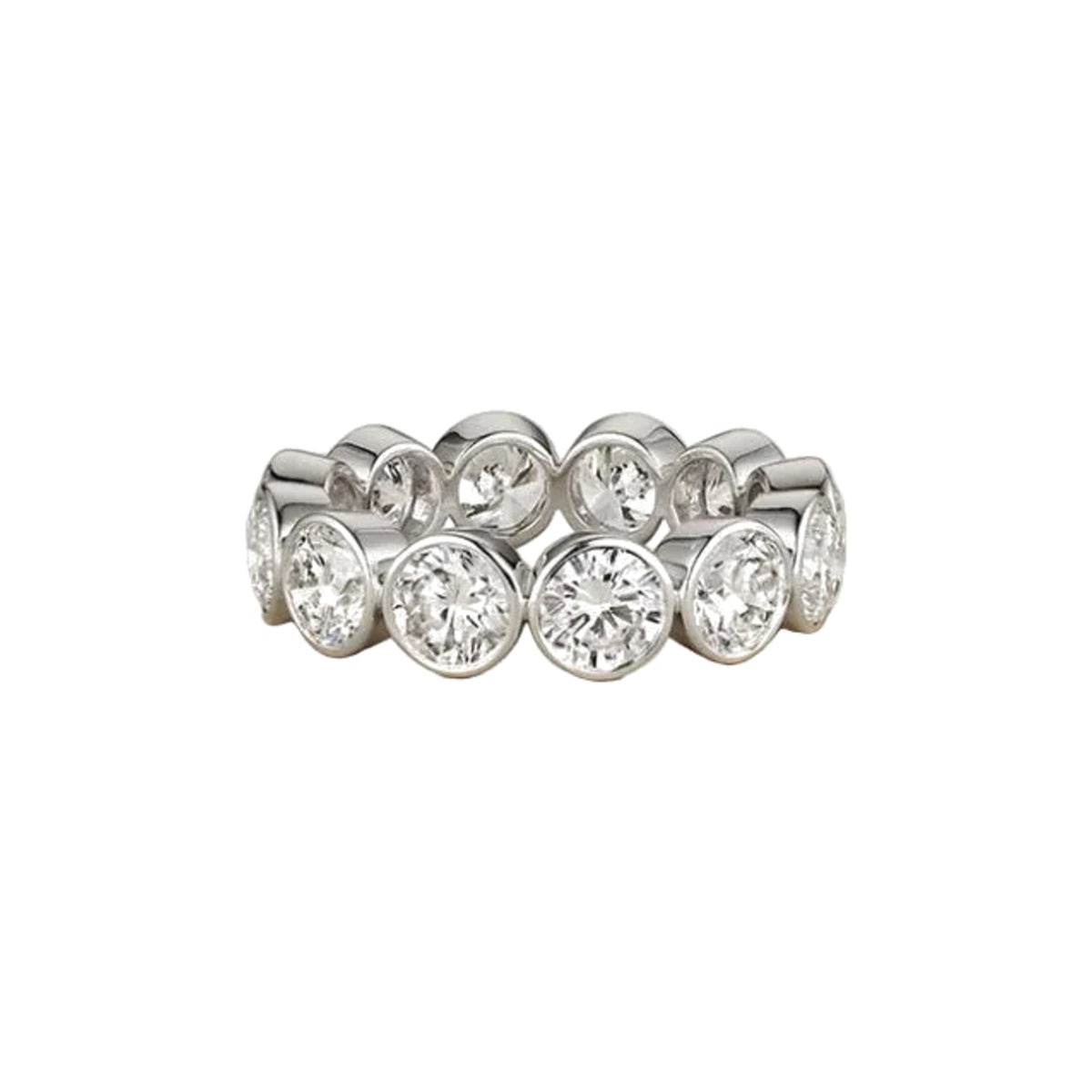 Round diamond bezel set eternity band in platinum
