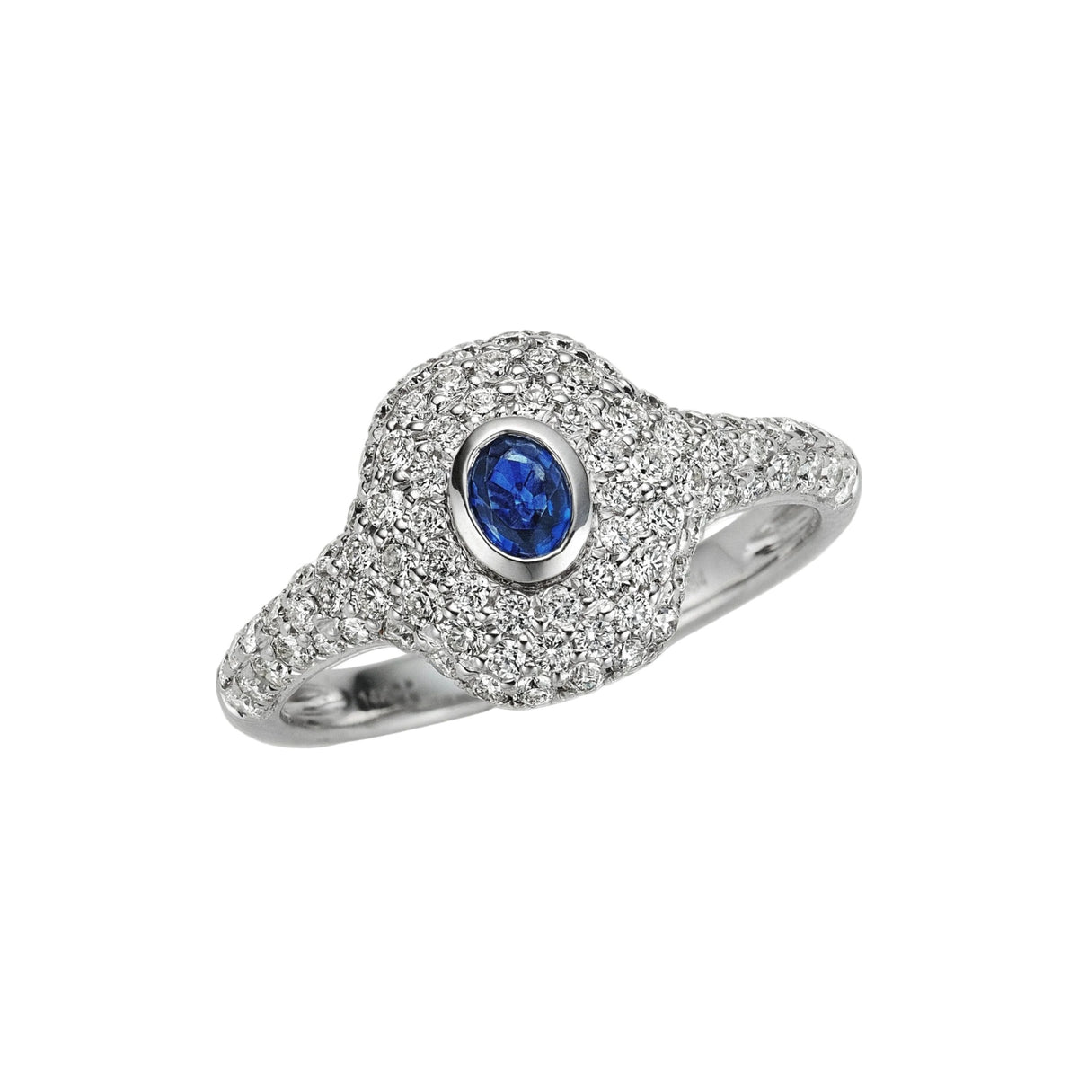 Oval sapphire and diamond Candy ring in 14k white gold