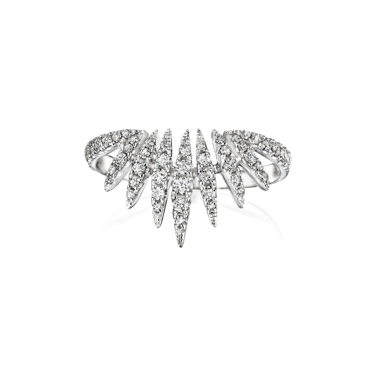 Half Burst diamond cocktail ring in 18k white gold