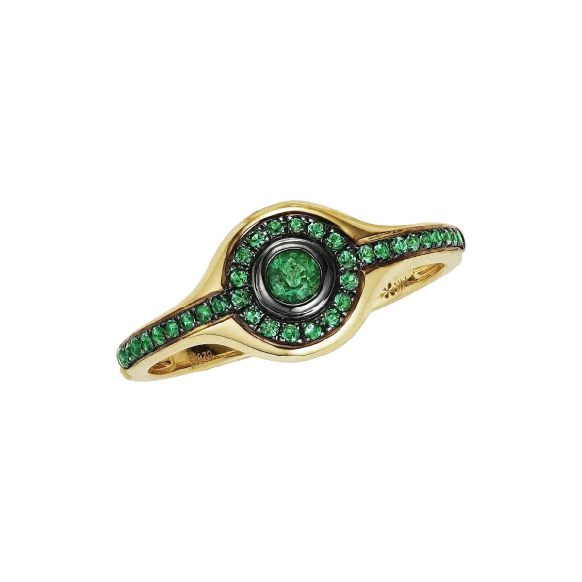 Frame emerald signet ring in 14k yellow gold