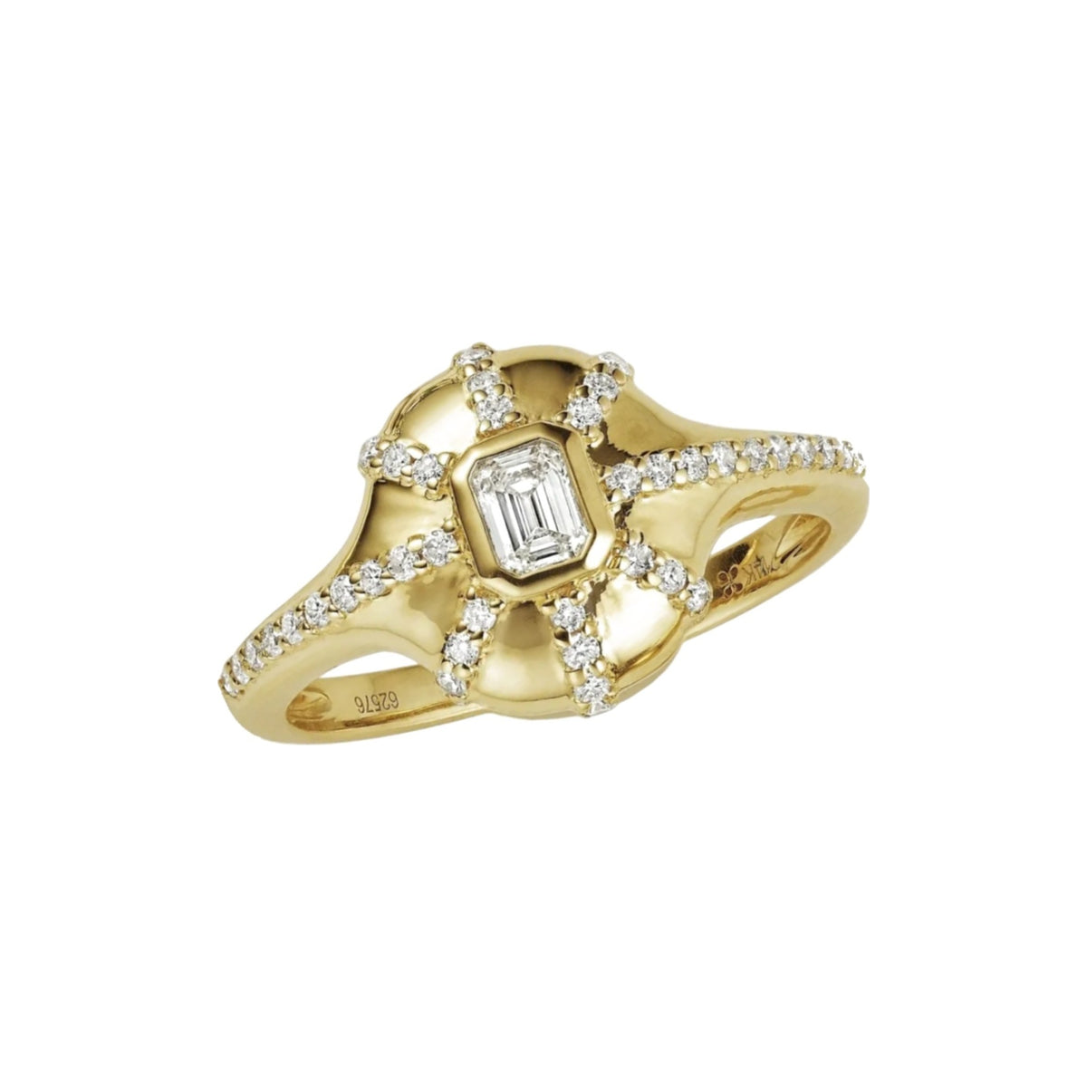 Diamond Burst signet ring in 14k yellow gold