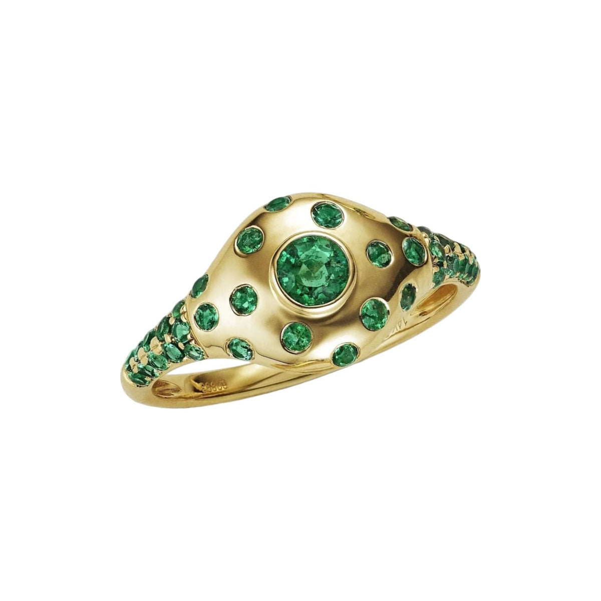 Glitter emerald signet ring in 14k yellow gold