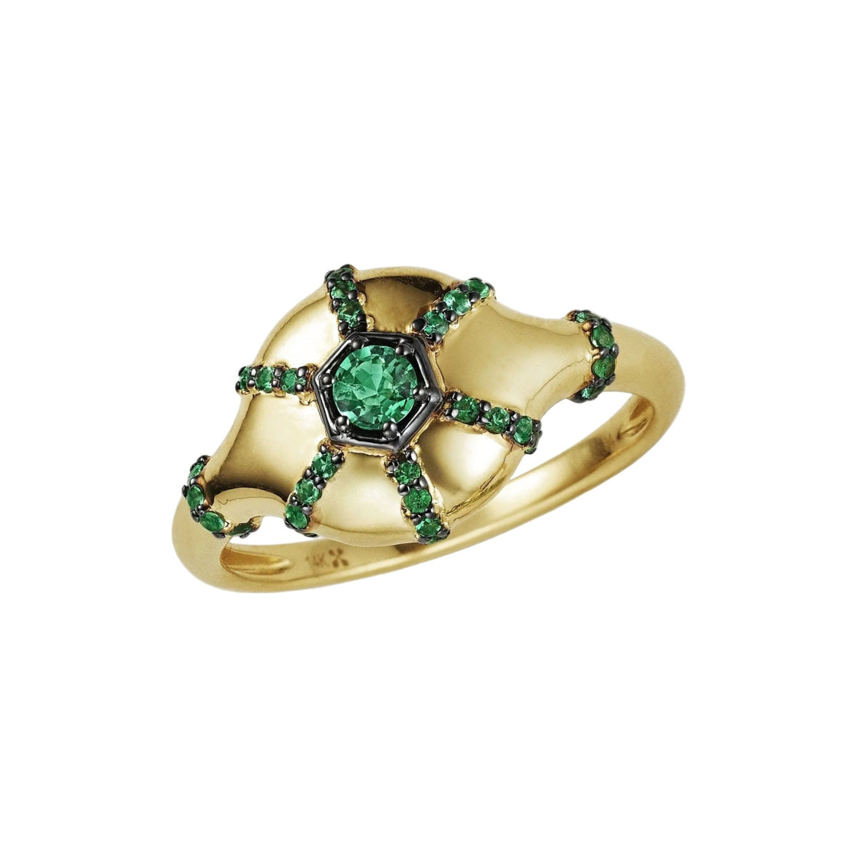 Emerald Burst signet ring in 14k yellow gold