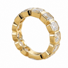 A yellow gold eternity ring featuring a row of clear baguette-cut gemstones set in a polished bezel setting, shown on a solid white background.