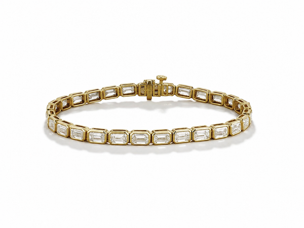 Bezel Set Emerald Cut Diamond Tennis Bracelet by Marina Fragoso