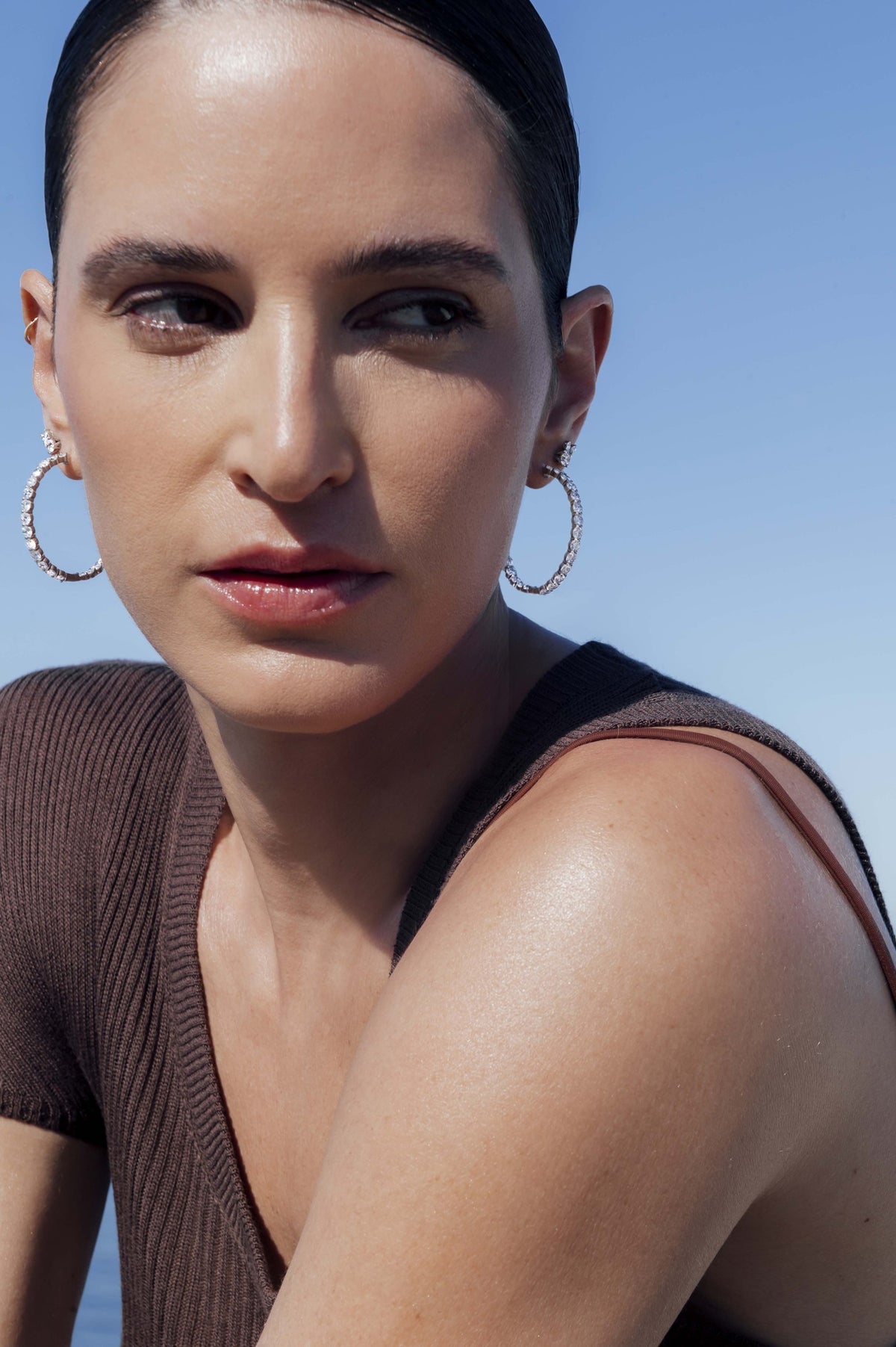 Inside-Out diamond hoop earrings in 18k white gold, worn