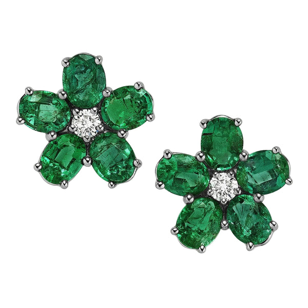 Flower Emerald and Diamond Ear Studs by Marina Fragoso