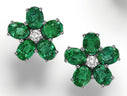 Flower Emerald and Diamond Ear Studs by Marina Fragoso