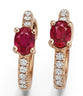 Oval Ruby and Pavé Diamond Huggies by Marina Fragoso