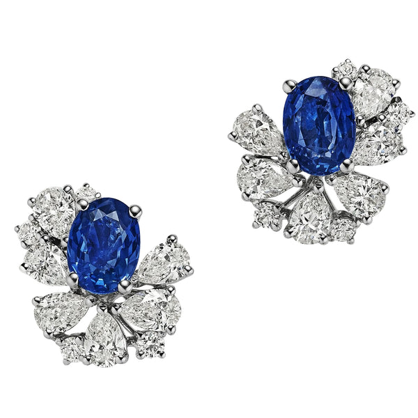 Oval Sapphire and Diamond Cluster Ear Studs by Marina Fragoso